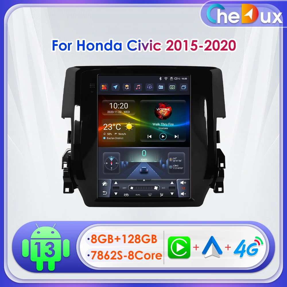 

Chedux 9.7 inch CarPlay Car Radio Multimedia Player For Honda Civic 2015 - 2020 Android 13 Auto GPS 2din Autoradio Stereo RDS BT