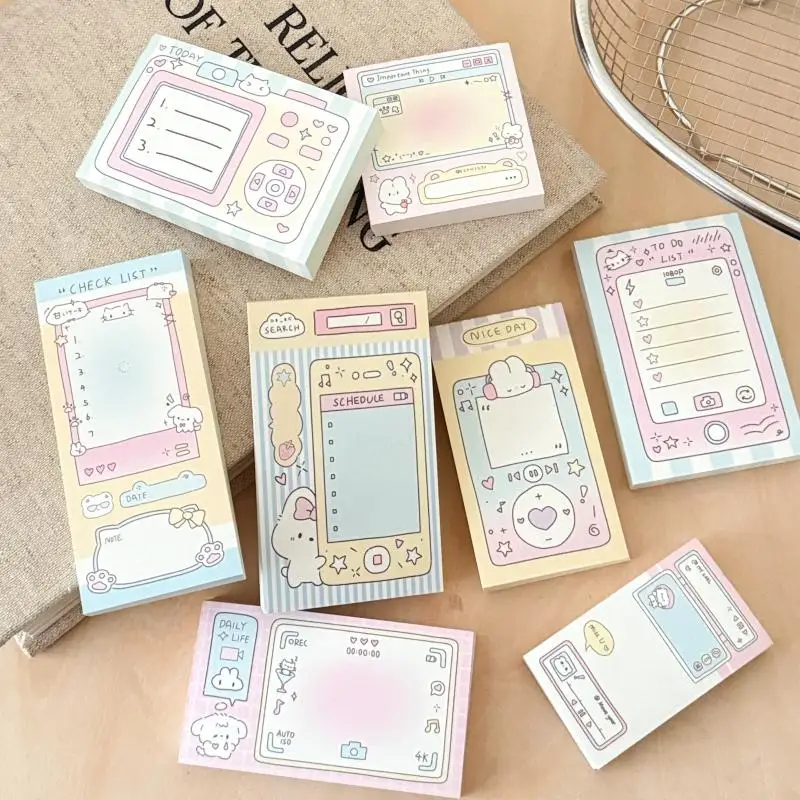 100Sheets/Book Cute Cartoon Non Adhesive Memo Book INS Style Tearable Non Sticky Message Notebook Handwritten Notes Notepad