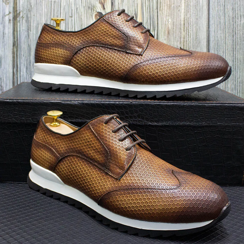 

Men's Chunky Sole Slip-On Loafers, Top Grain Leather with Perforated Design for Spring Summer, White Breathable Casual Shoes