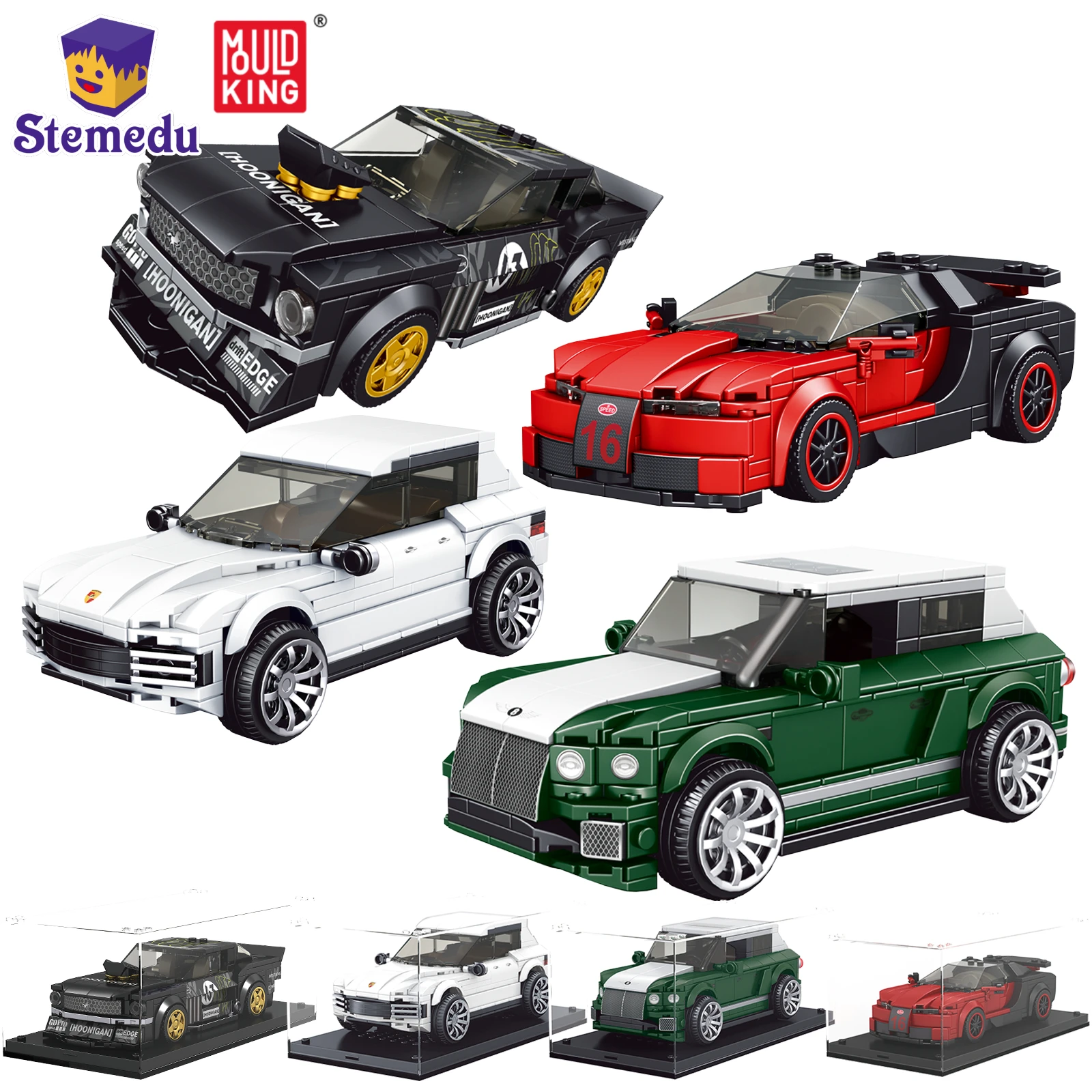 

MOLD KING 27024 27025 27026 27027 MOC Roadster Sport Car Series No.Cayenne Строительные блоки с коробкой для дисплея Рождественский подарок для детей
