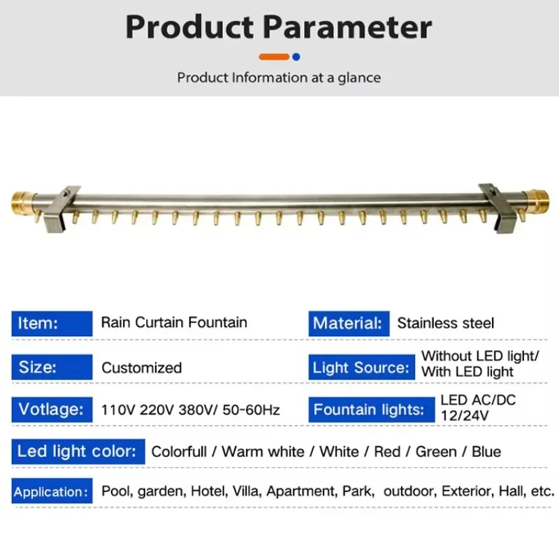 Cachoeiras artificiais coloridas, piscinas ao ar livre, jardins, lagos, fonte inoxidável, cortina de água, decoração de paisagem interna e externa