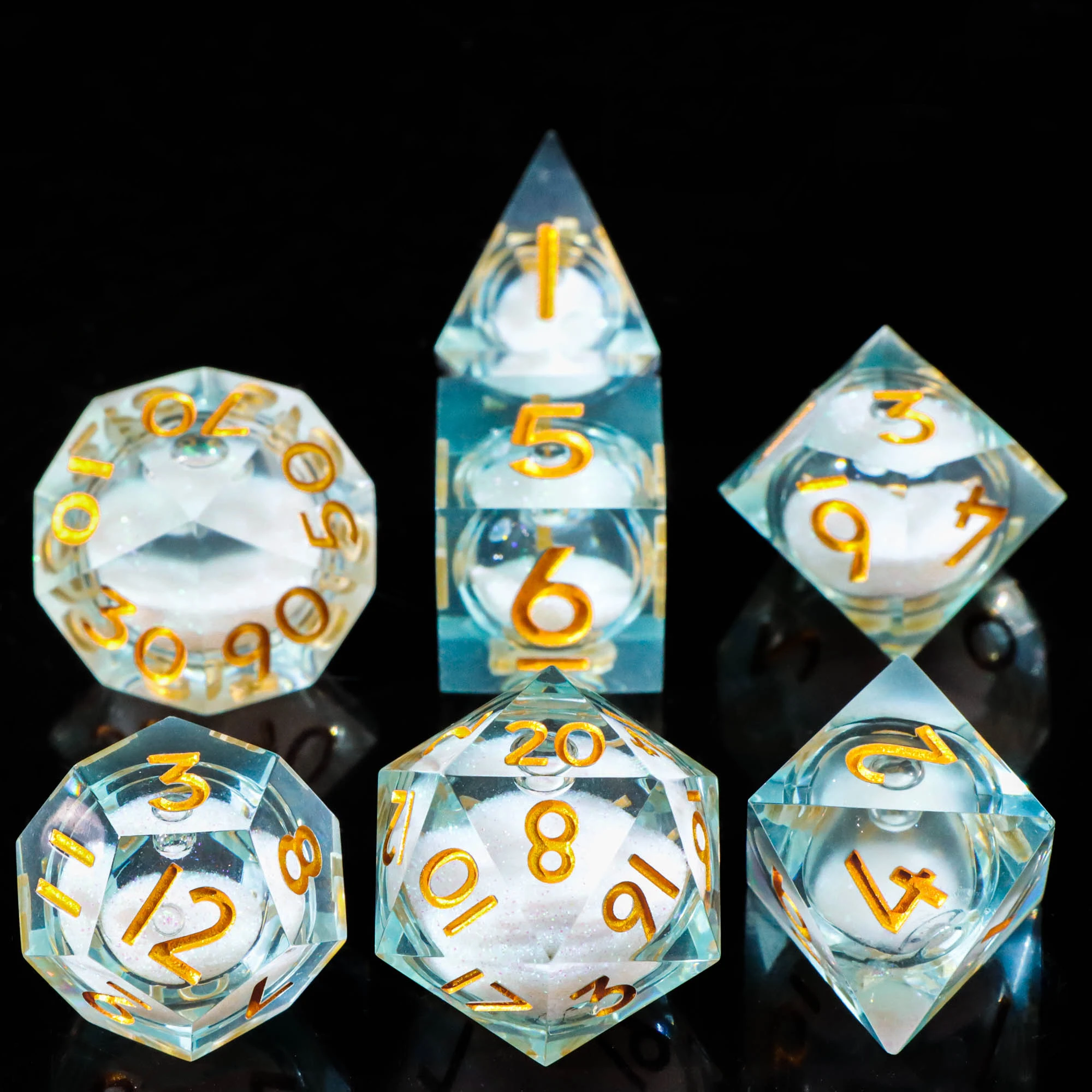 مجموعة نرد متعدد السطوح سائل متعدد السطوح، رمال متحركة، نردات راتينج مصنوعة يدويًا للزنزانات والتنينات، ألعاب طاولة RPG MTG