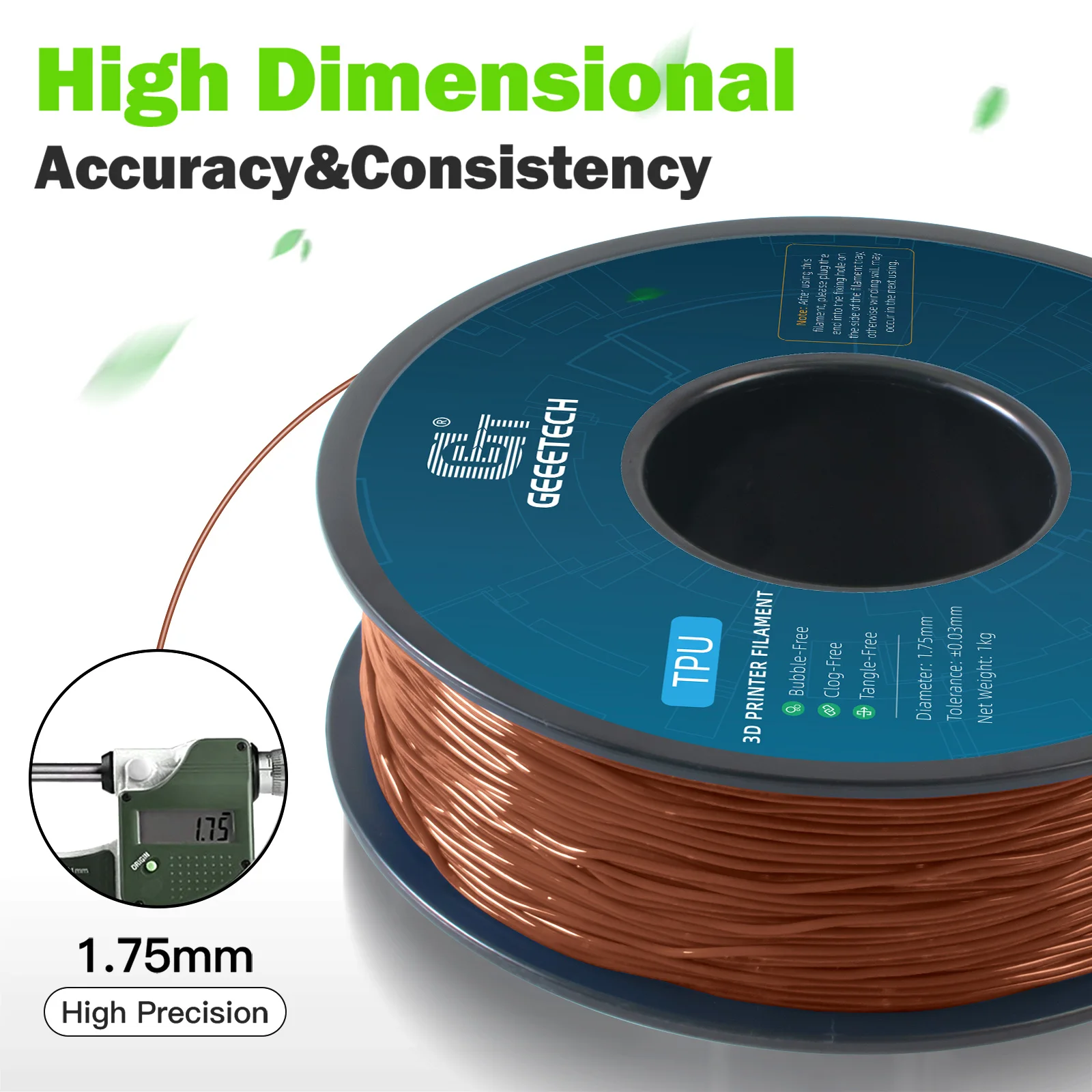 Geeetech TPU Filament 1.75mm 1kg Solid Color – Shore 95A Soft & Flexible – Easy to Print – Compatible with FDM 3D Printers
