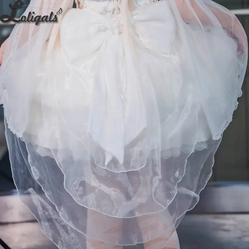 탈부착 가능한 로리타 허리 리본 트레인 화려한 꽃 웨딩 베일 캐스케이딩 러플 리본 큰 리본 트레일링