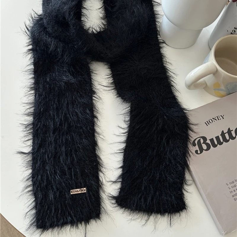 Korean Winter  Designer Runway  Thin Scarf Fashionable Plush Long  Scarf Women\'s Imitation Mink Fur Y2K Girl Scarf for Warm