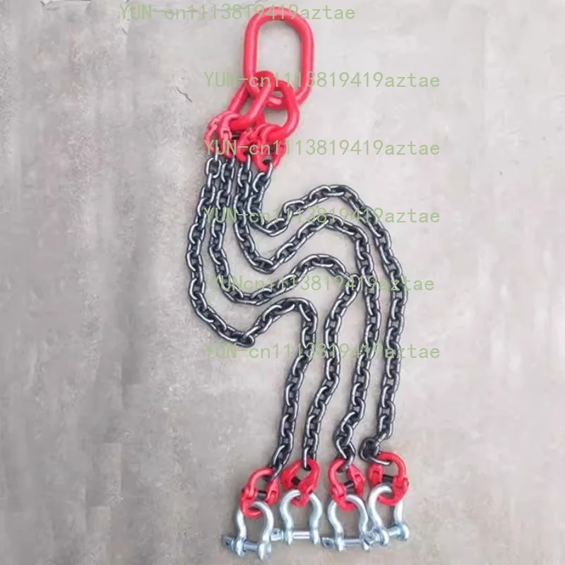6T 2M Hoisting Chain Sling G80 Lifting Iron Chain Shackle Ring Hook Lifting Goods Four Claws