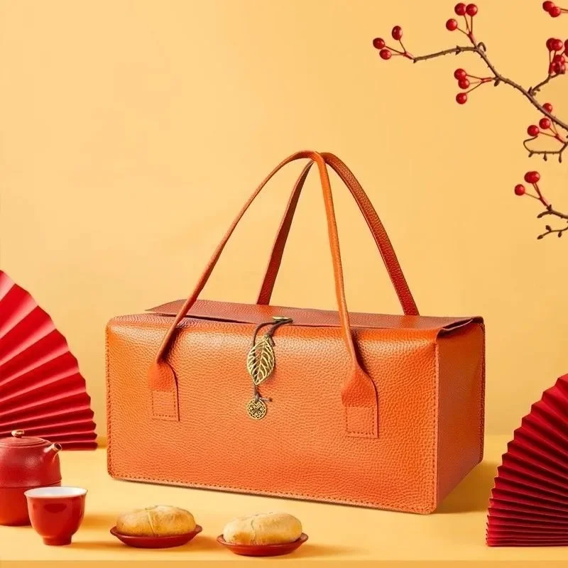 Vintage PU Leather Empty Gift Box With Handle Portable Packaging Case for Holiday Party Favor Gift Packing