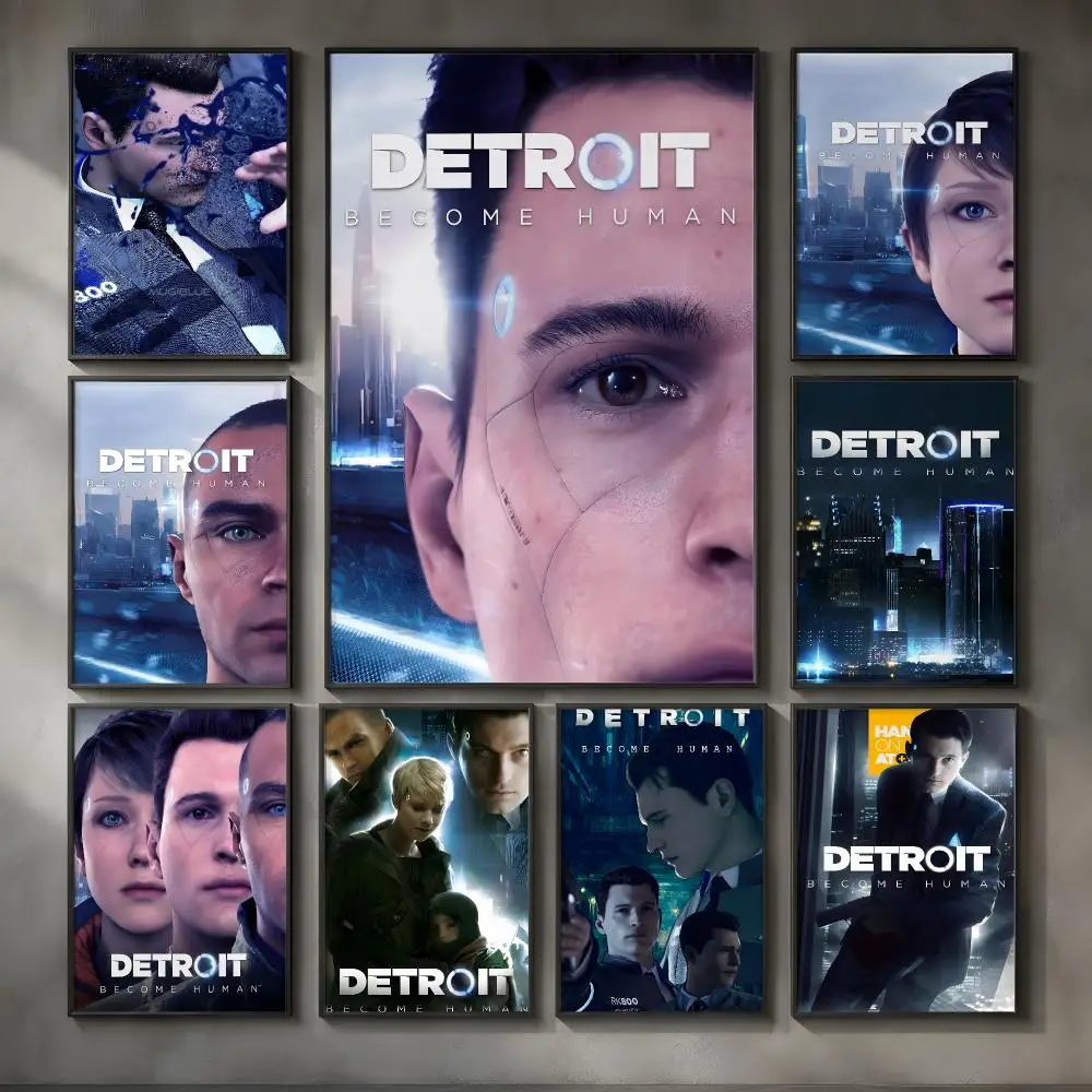 Game D-Detroit Become Human Poster Vintage Self Adhesive PP Wall Art for Living Room Bar Bedroom Home Decor Gift