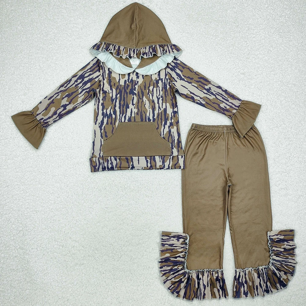 New Fashion Baby Girls Clothes Bottomland Camo Hooded Top Bell Pants Sets Boutique Kids Sibling Clothing Girls Boys Hoodies Sets