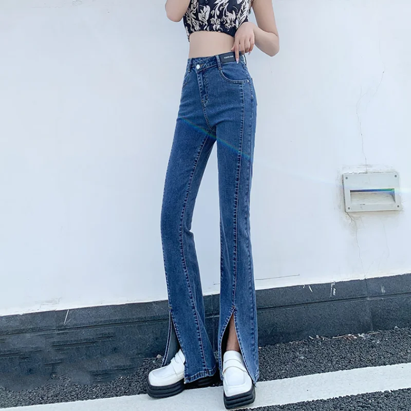 

Blue Jeans Women American Wide Leg Split Pants Loose Fashion Hip Hop Street Temperament Vintage Female 2023 NEW Summer Trousers