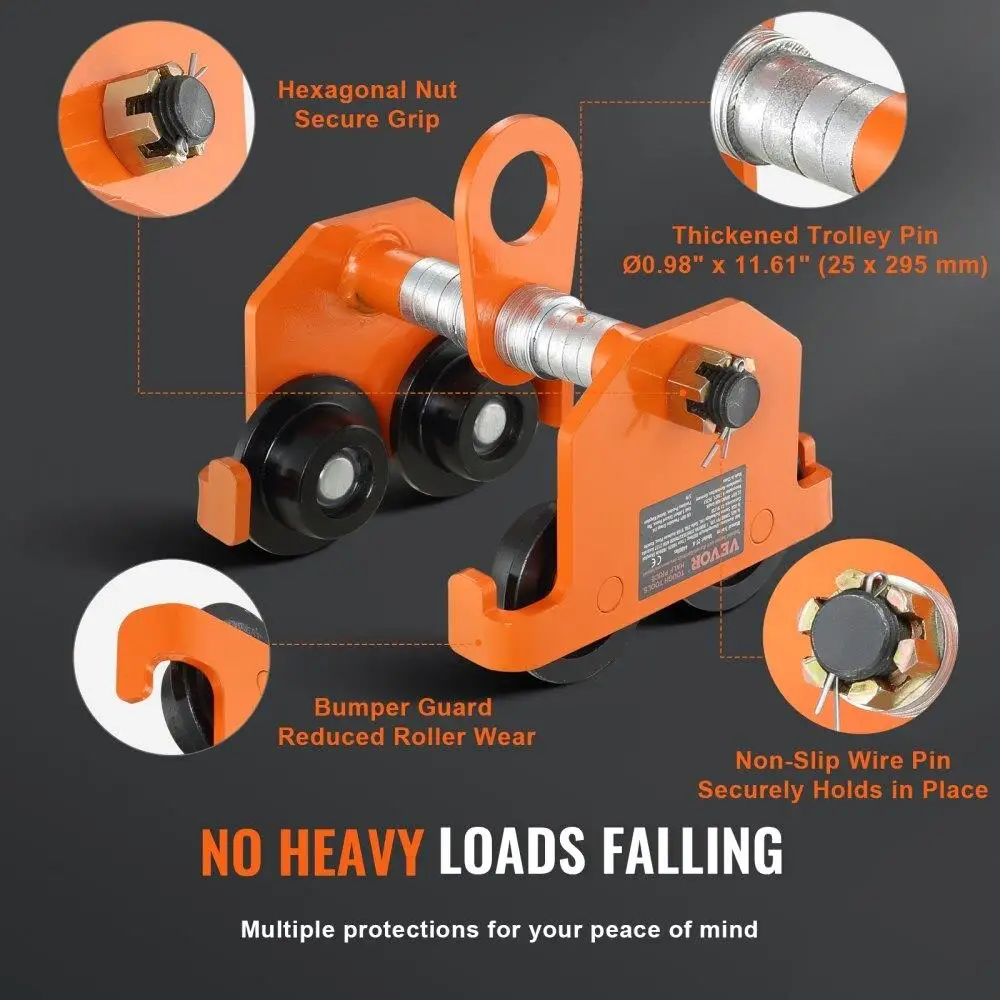 Ручная тележка, грузоподъемность 2200 фунтов/1 тонна, тележка с двухколесными колесами, регулируемая для ширины фланца i-Beam от 2,5 до