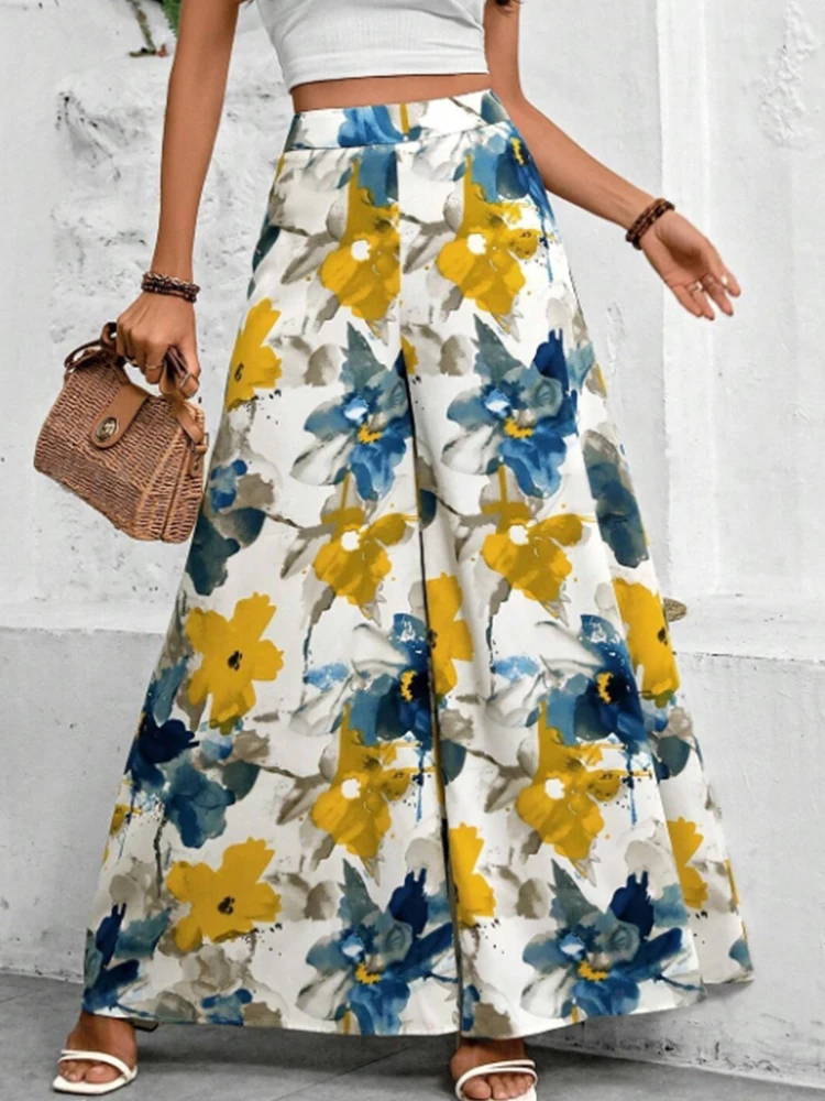 

Women's Floral Print Wide Leg Trousers