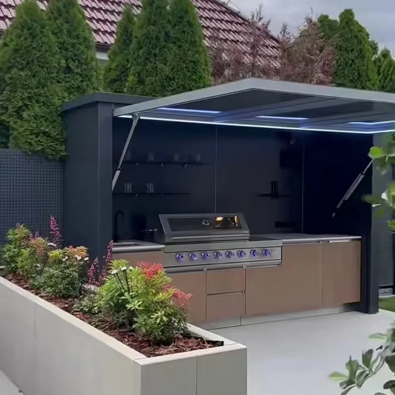 New Arrivals Customized Waterproof Electric Stainless Steel Outdoor Kitchen BBQ Grill Shed Propane/LPG/Natural Gas Flame Safety