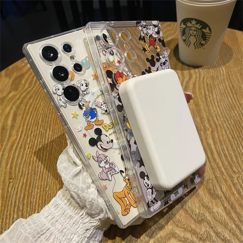 Cartone animato carino Topolino Pippo Paperino Magsafe Custodia per telefono con ricarica wireless per Samsung S22 S23 S24Ultra FE Nota 20 Supporto magnetico