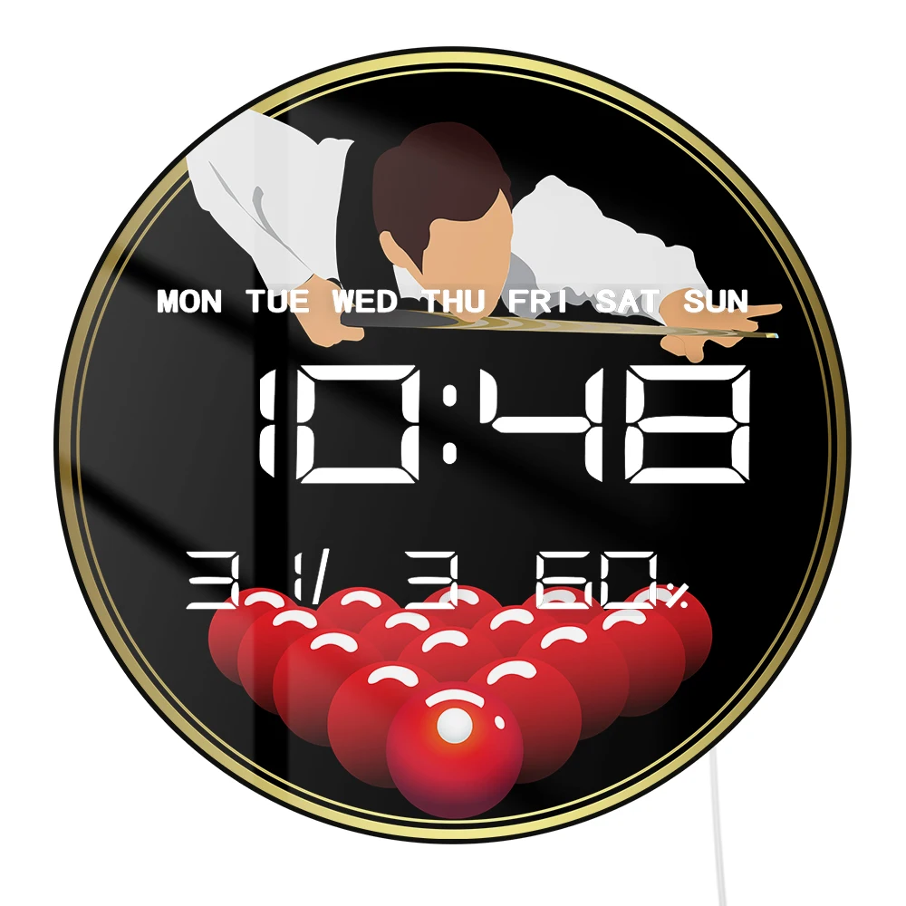 Billiards LED Display Digital Wall Clock with Timer Date Temperature Calendar Snooker Electric Wall Clock For Pool Room Playroom