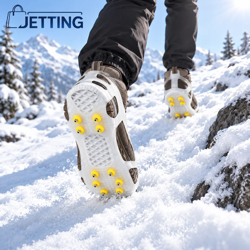 Outdoor 10-Tooth Climbing Crampons,Anti-Slip Mountaineering Cleats,Unisex Snow Shoe Covers,Walking Hiking Ice Spikes Accessorie