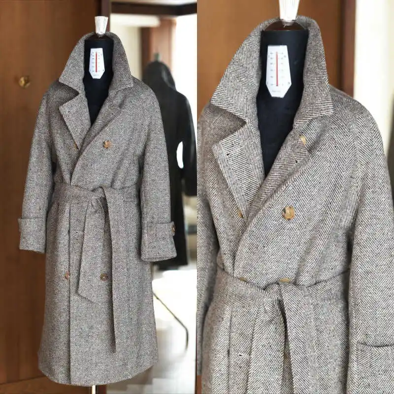 وسيم متعرجة الرجال معطف طويل مزدوجة الصدر العريس الزفاف البدلات الرسمية حجم كبير الخريف الشتاء معطف مخصص