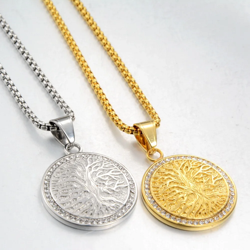 Stainless Steel Judaism Christian Life Tree Full Necklace Round Brand Religious Transfer Amulet