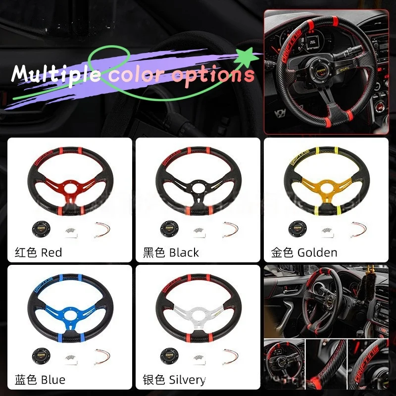 14 inch universal leather racing steering wheel, deep corn drift sports steering wheel, automotive accessories