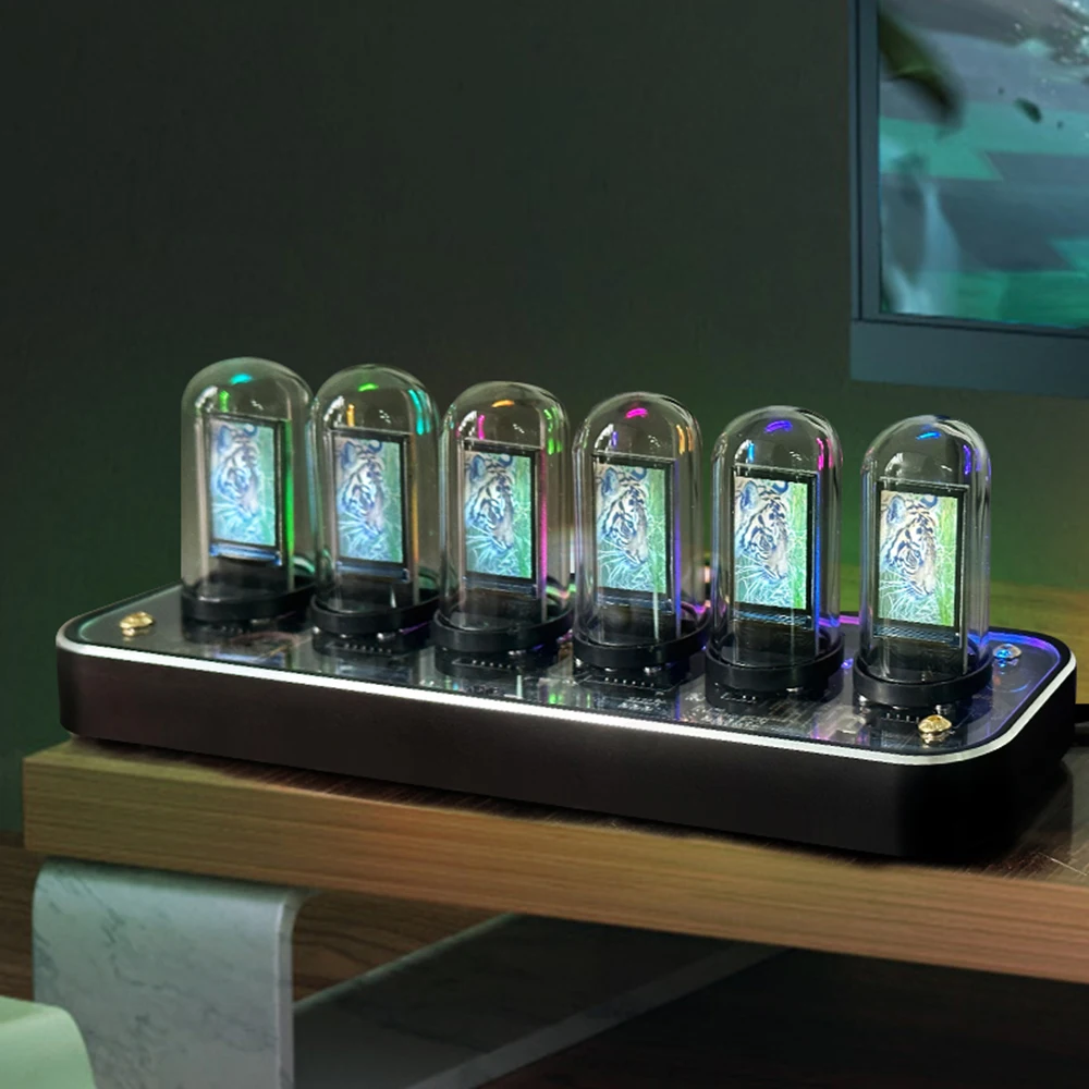 RGB Nixie Tube Clock Pendant With 6-digit Ips Screen Digital Stopwatch For Time Display Creative Desktop Decoration Gift