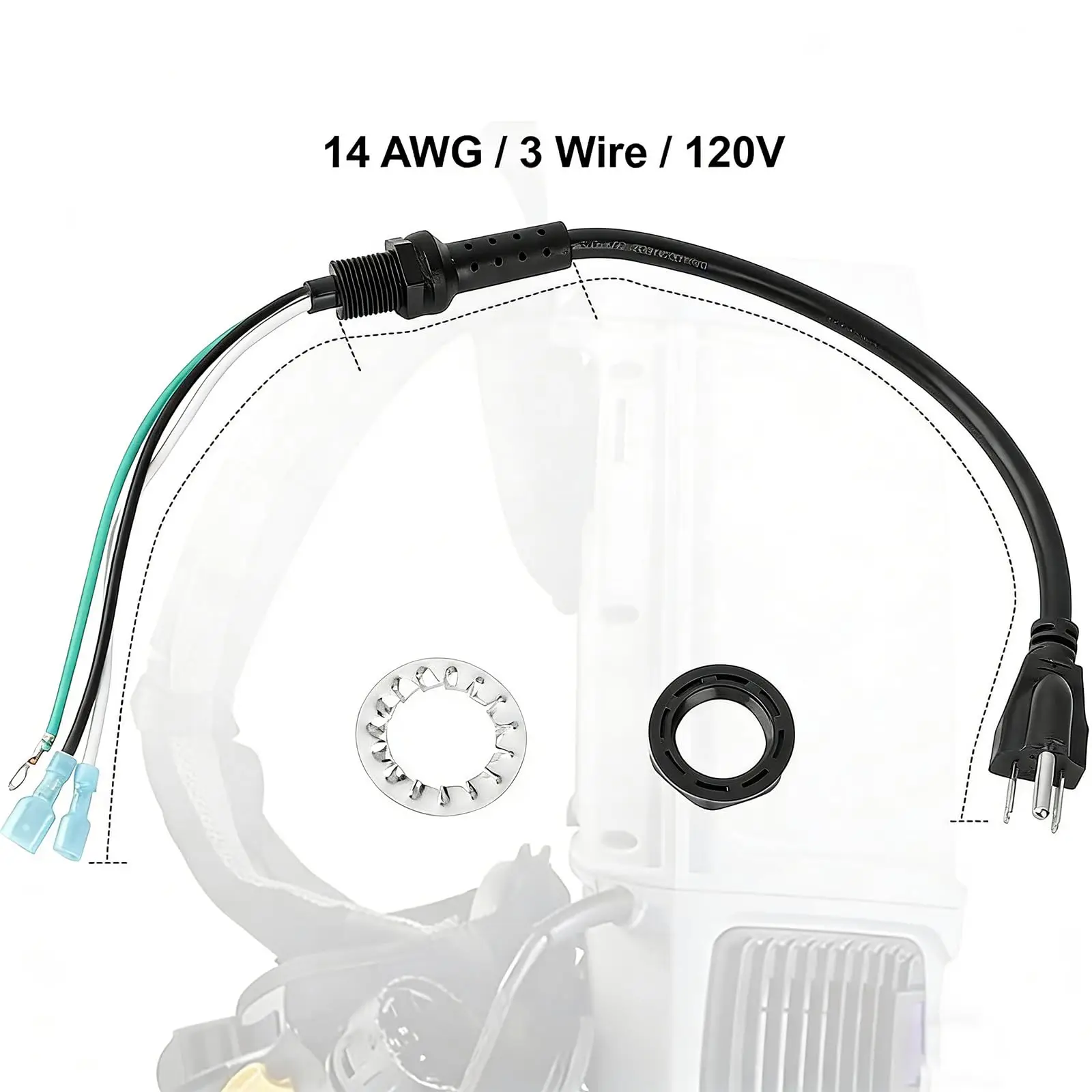 100641 Power Cord Replacement for ProTeam Backpack Vacuum, 3-Wire Pigtail Assembly with Strain Relief & Nut