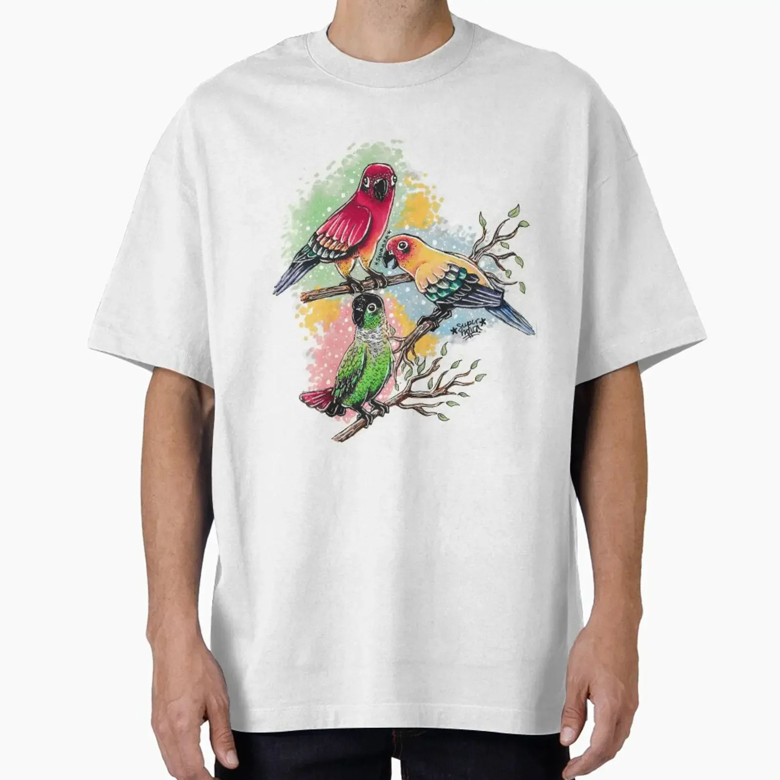 Rainbow Conures designed and sold by SupernovaSktchs vintage Washed Breathable Slightly fashion Casual Comfortable Stretched