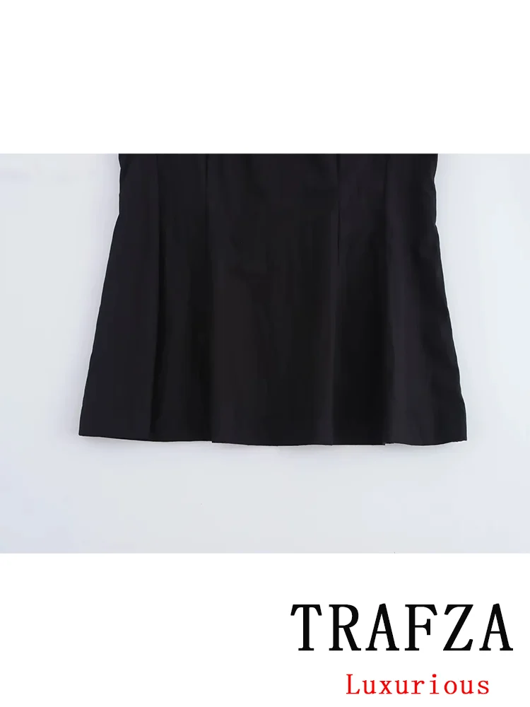 TRAFZA Vintage Casual Chic Black Women Suits  Sleeveless Ruffles Tank Top Wide Leg Pocket Shorts New Fashion 2024 Autumn Suits