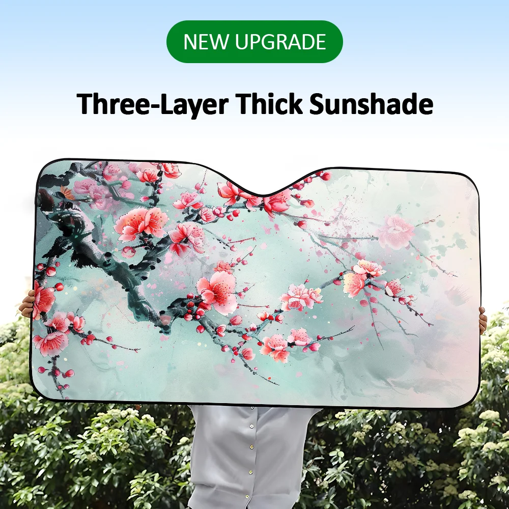 

Plum Blossom Flower Car SunShade Visor Reusable Aluminum Foil UV Protector Suction Cups Heat Three-layer Insulation