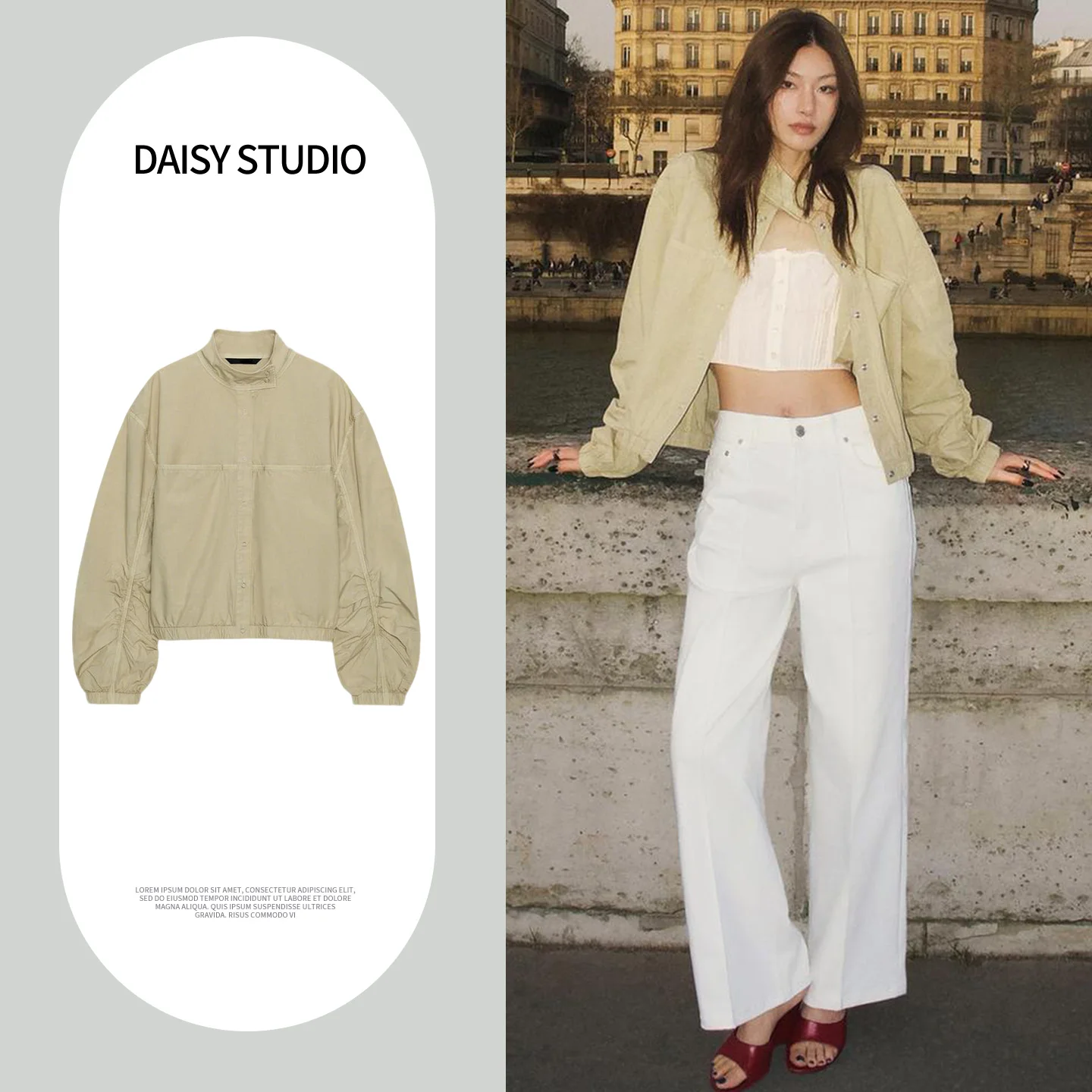 Spring New Arrival Women's Commuter Style Pleated Stand Collar Long Sleeve Washed Short Jacket Coat Casual Loose Fit Polyeste...