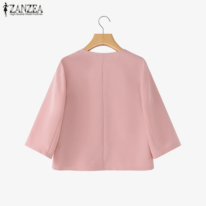 Women's Elegant Lightweight Blazer Casual V-Neck 3/4 Sleeve Button Up Suit Jackets Office Wear Coats ZANZEA Woman Clothes