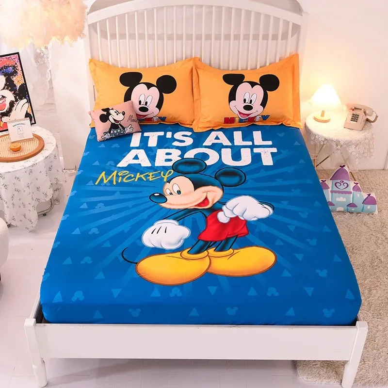 

Mickey Mouse Fitted Sheet with Elastic Band Anti-Slip Mattress Cover for Single Double Queen King Bed Children gift