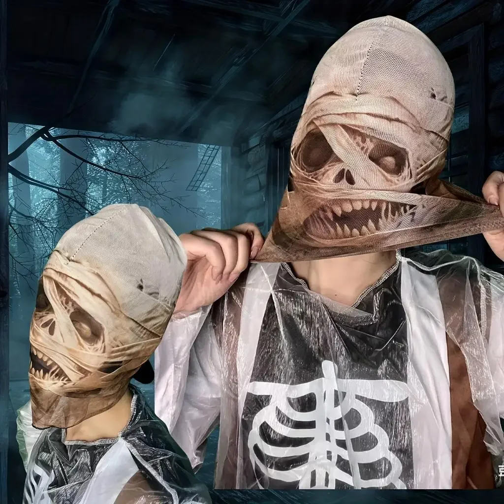 3D-gedruckte Mumien-Stoffmaske – realistisch, furchteinflößend und perfekt für eine Nacht voller Geisterjagden. Atmungsaktiv – Detail 1