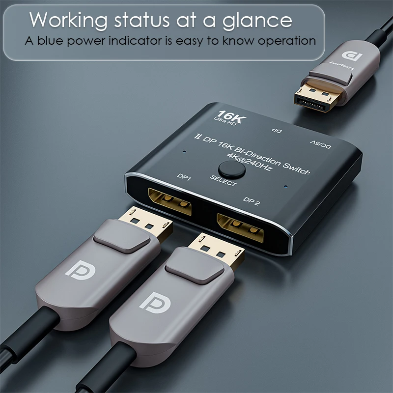 1x2/2x1 محول Displayport 16K DP ثنائي الاتجاه الفاصل 2 في 1 خارج منفذ العرض فيديو 8K/120 هرتز 4K/240 هرتز لعبة PS4/5 Xbox PC