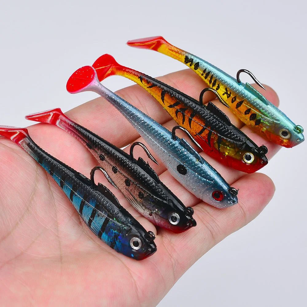 Künstliche Weiche Köder Mit Jig Kopf 3,6g 9,5g 24,6g Jigging Weicher Köder Gummi T Schwanz Angeln Lockt schwimmen Köder Für Bass Hecht Pesca