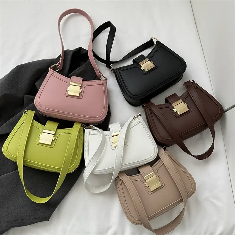 

1pc Ladies Trendy Vintage Underarm Bag Solid Color PU Leather Shoulder Bags Fashion Simple Handbag Female Purse