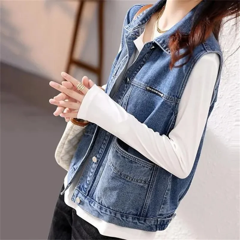 Spring Autumn Denim Vest Women Casual Top 2024 New Oversize Vintage Sleeveless Jean Waistcoat Short Jacket Female Outerwear 5XL