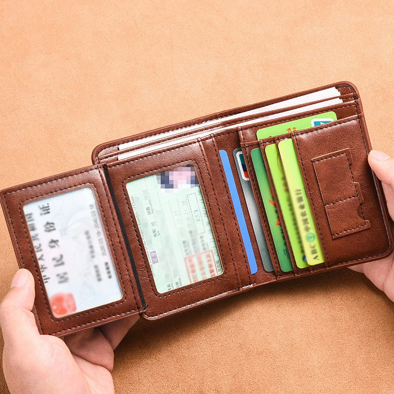 Men\'s wallet, wallet, integrated card bag, multifunctional vertical three fold leather wallet