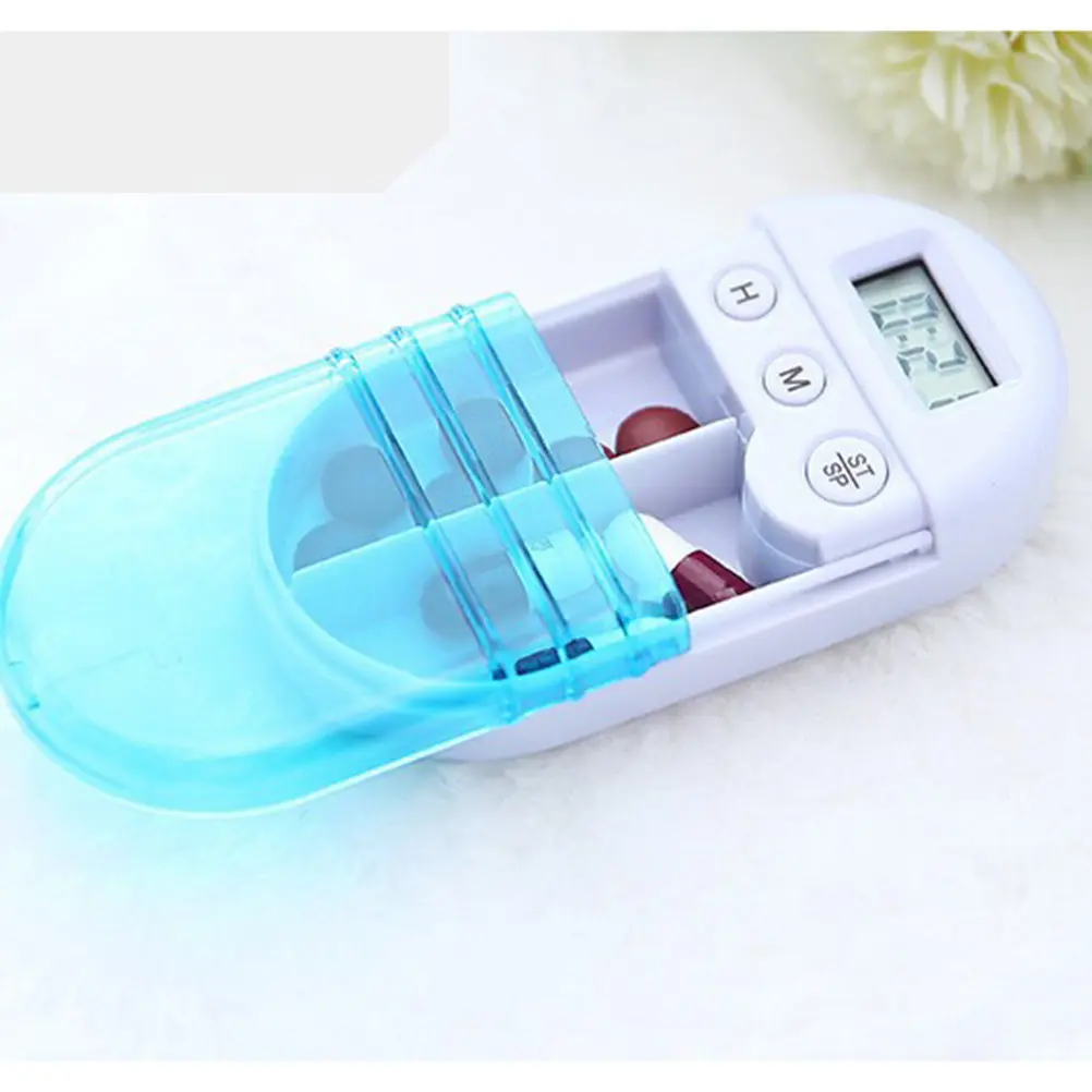 Digital Electronic Pill Box Timer Portable 2 Compartments Smart Alarm Reminder Case Medication Organizer for Travel Outdoors