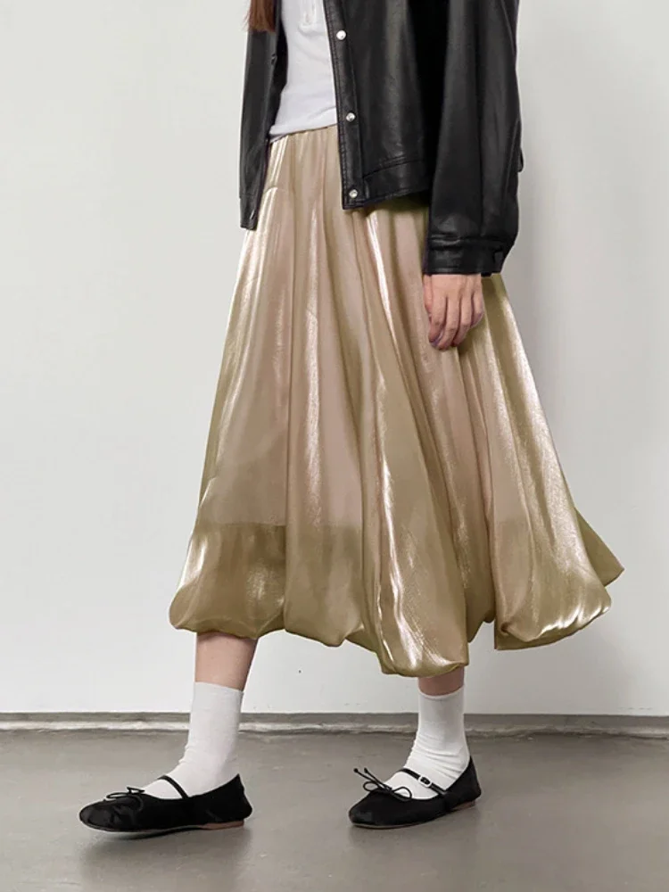 

Autumn Bright Silk Pearlescent Flower Bun Large Swing Skirts Women's Veil Long Skirt New Fashion Design Lantern Umbrella Skirt