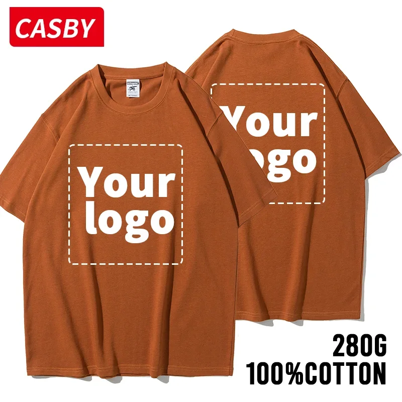 5pcs 280g 100% cotton high quality custom t-shirt your design logo text men and women print design high quality gift t-shirt