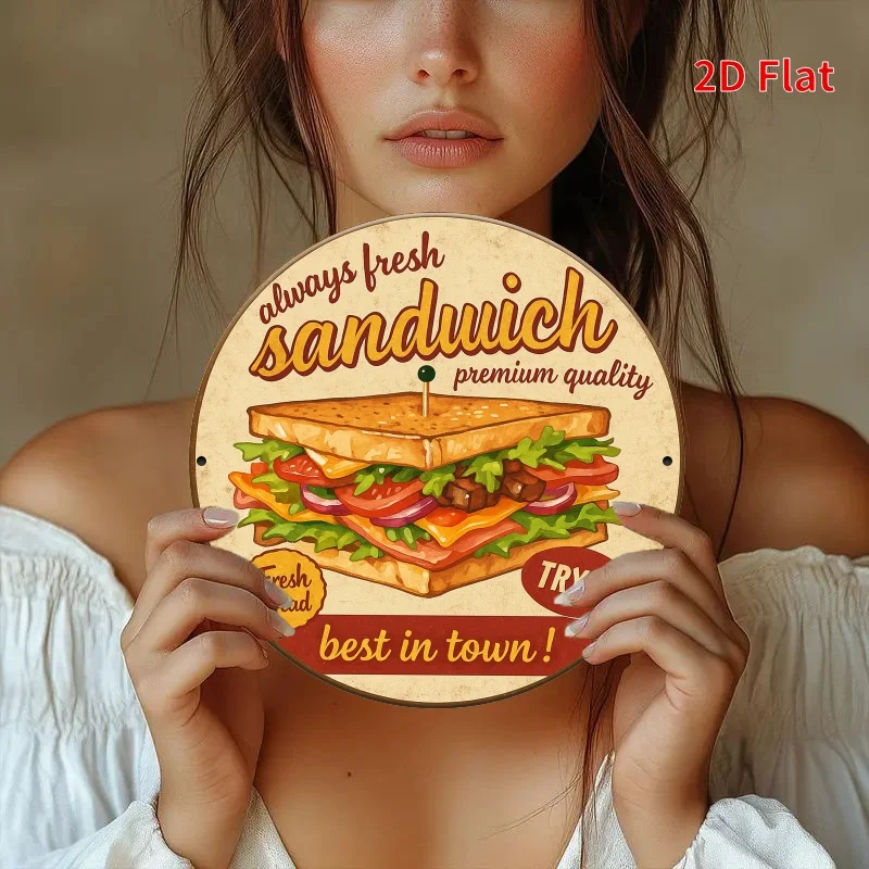 Fresh Bread Best in Town Metal Sign Retro Sandwich Tin Sign Vintage Wall Decor Cafe Home Garage Gift 7.8x7.8in