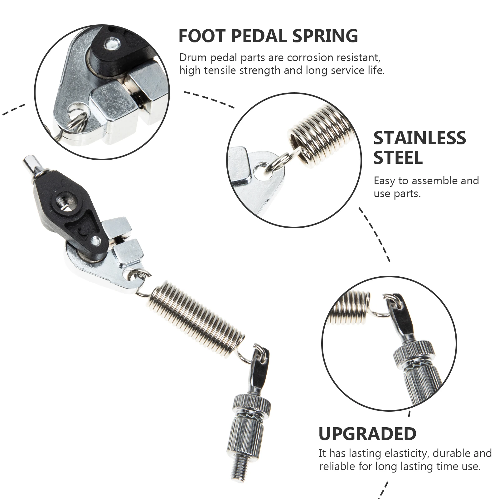 

Upgraded Foot Pedal Spring Replacement Parts Durable High-Strength Bass Drum Accessories Stainless Steel D-Ring Tensioner