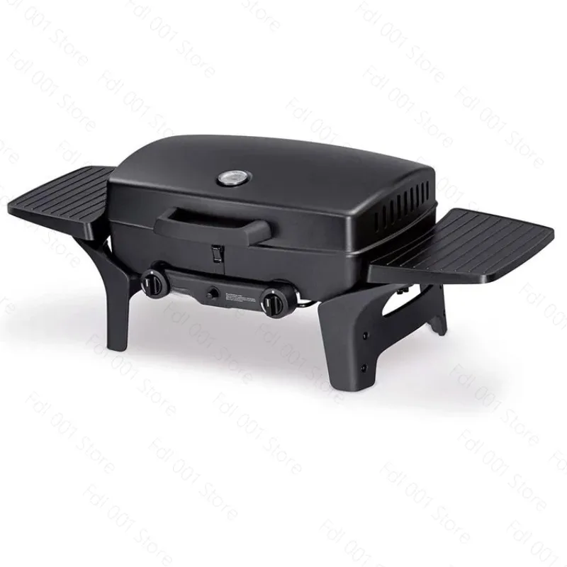 12,000 BTU Single Burner Stainless Steel Gas Grill Patio Garden Grill with Two Foldable Shelves