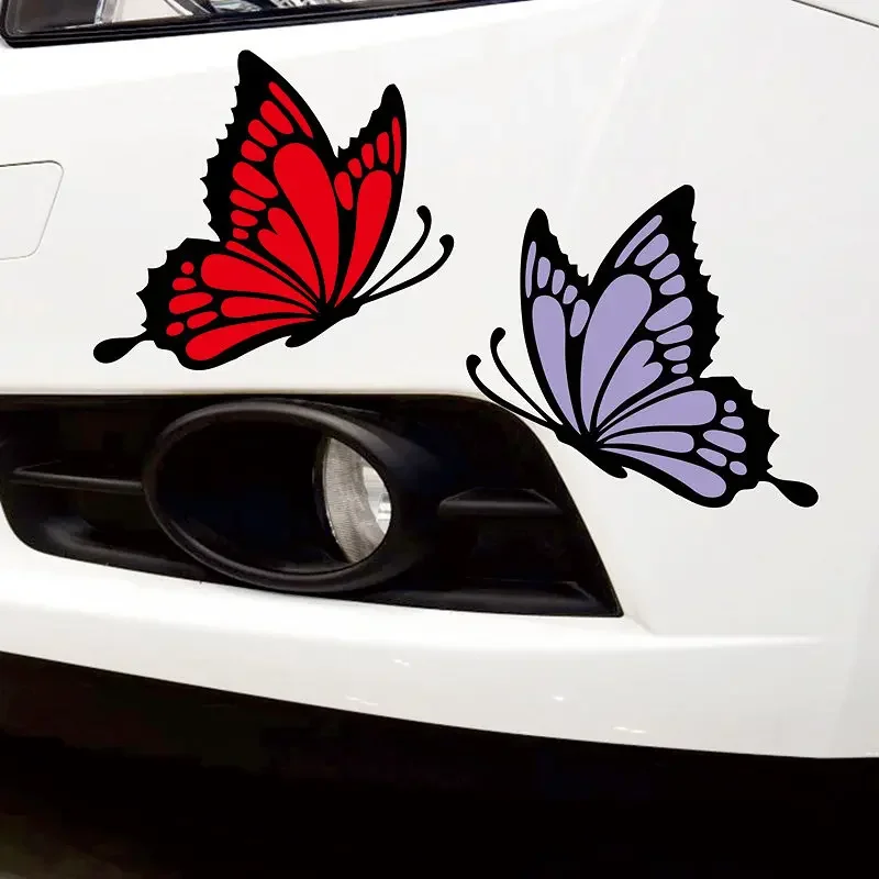 1Pair 2D Flat Colorful Butterfly Vinyl Stickers, Waterproof Decal for Car Door Window Exterior Decor, Holiday Gift