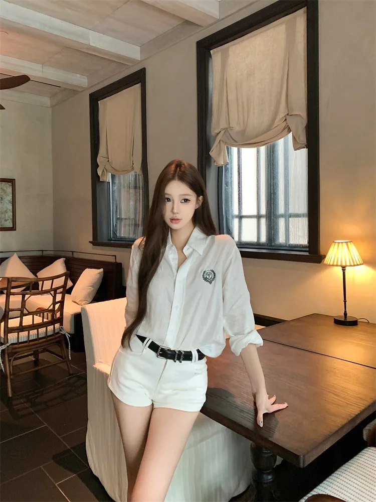 

Spring Loose Versatile Yellow Embroidered Collar Long Sve Women's Open Cardigan irt Casual Ele Top