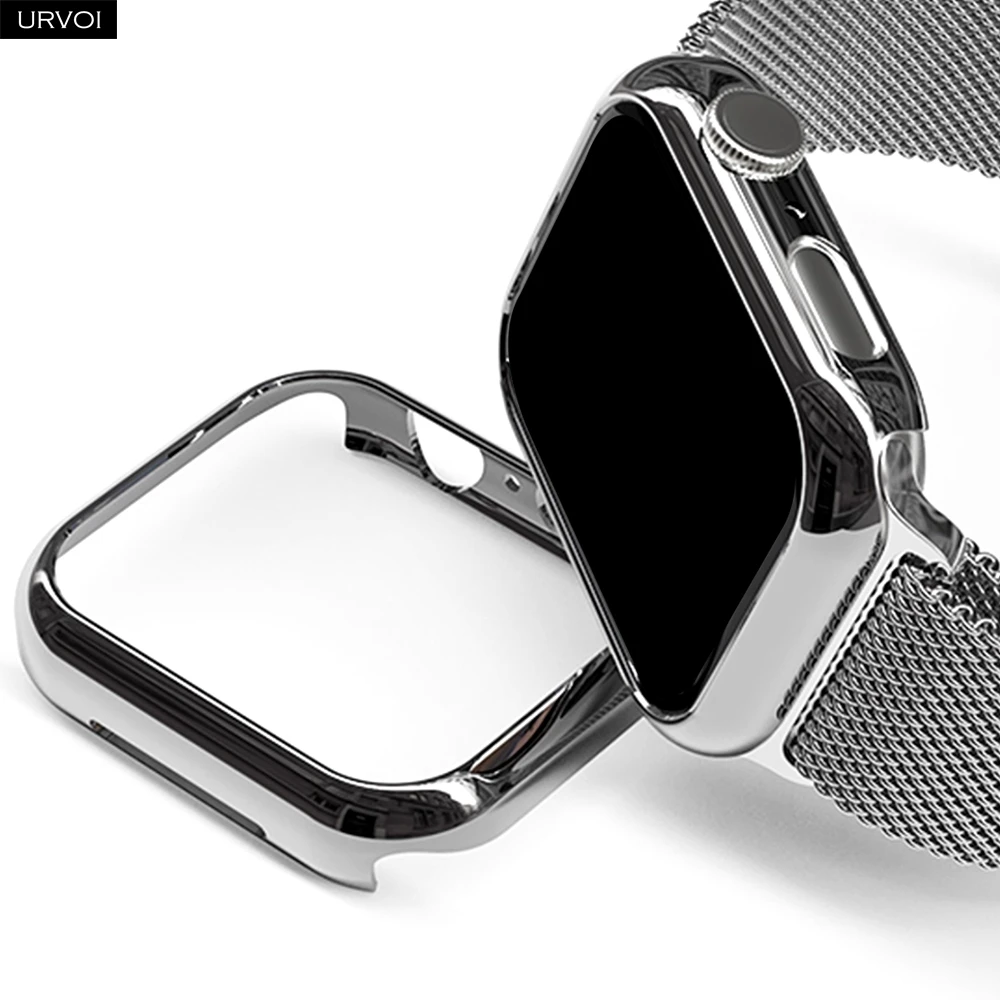 URVOI Electroplated cover for Apple Watch Series 11 10 9 8 7 6 SE 5 bumper frame PC case half protector for iWatch accessories