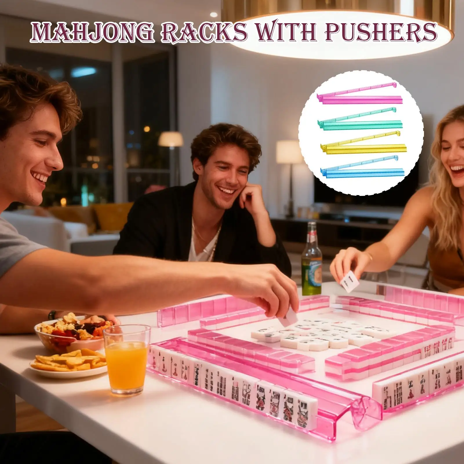 Mahjong Pushers And Racks 4 Pieces Board Game Supplies Acrylic Mahjong Tile Holder For Women Family Beginner Youth Child Bar