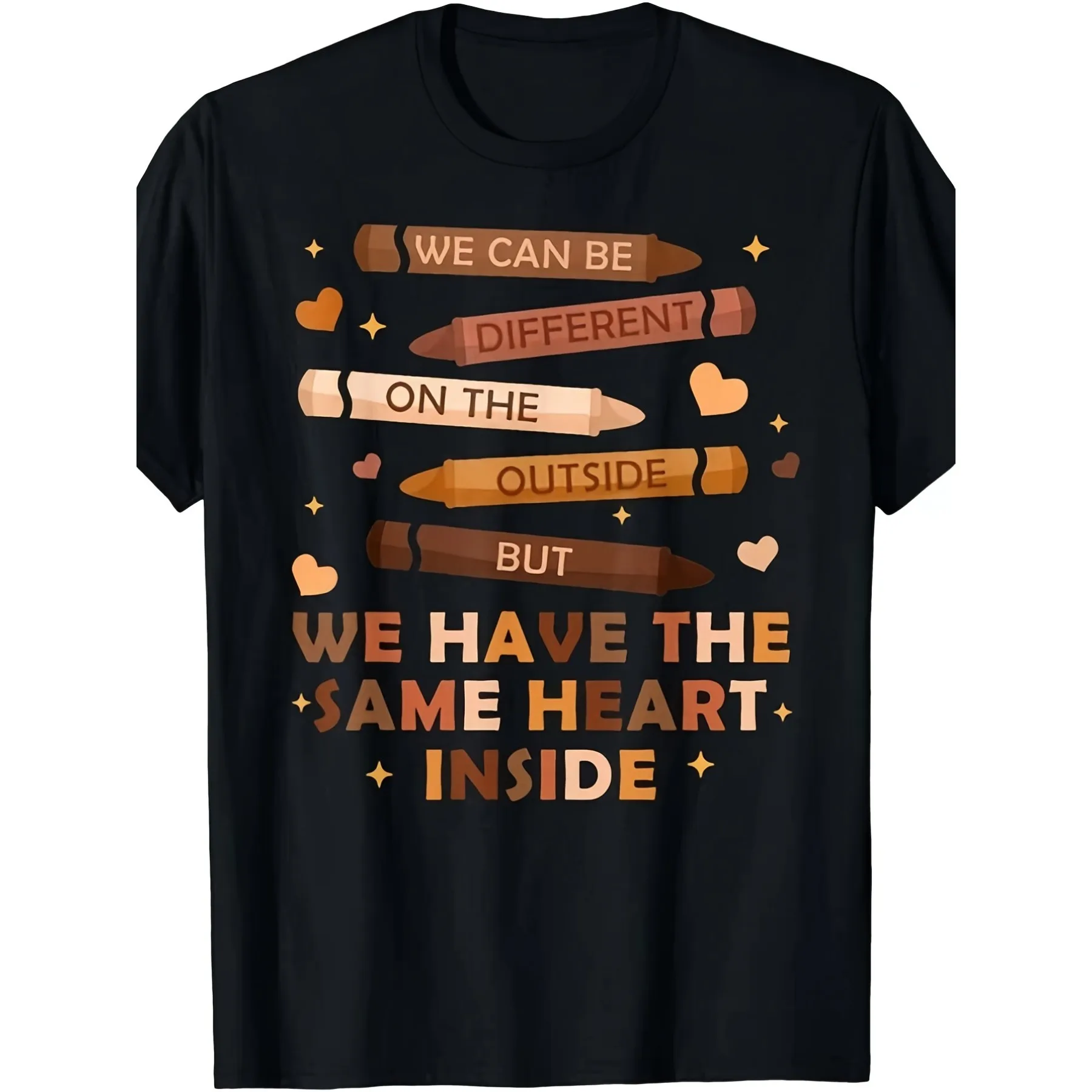 T-shirt à manches courtes en coton décontracté pour hommes, motif Same Heart Inside Crayon, col rond, design Unity