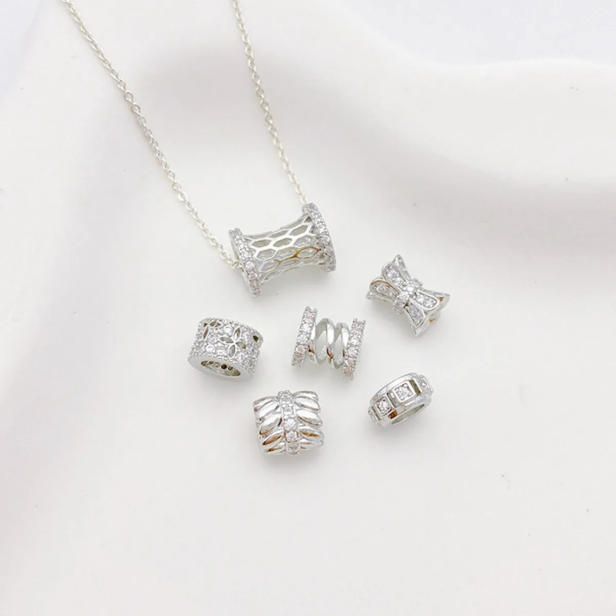 White Gold Tone Color Retention Crown Honeycomb Flower Basket Barrel Loose Spacer Beads DIY Bracelet Necklace Findings