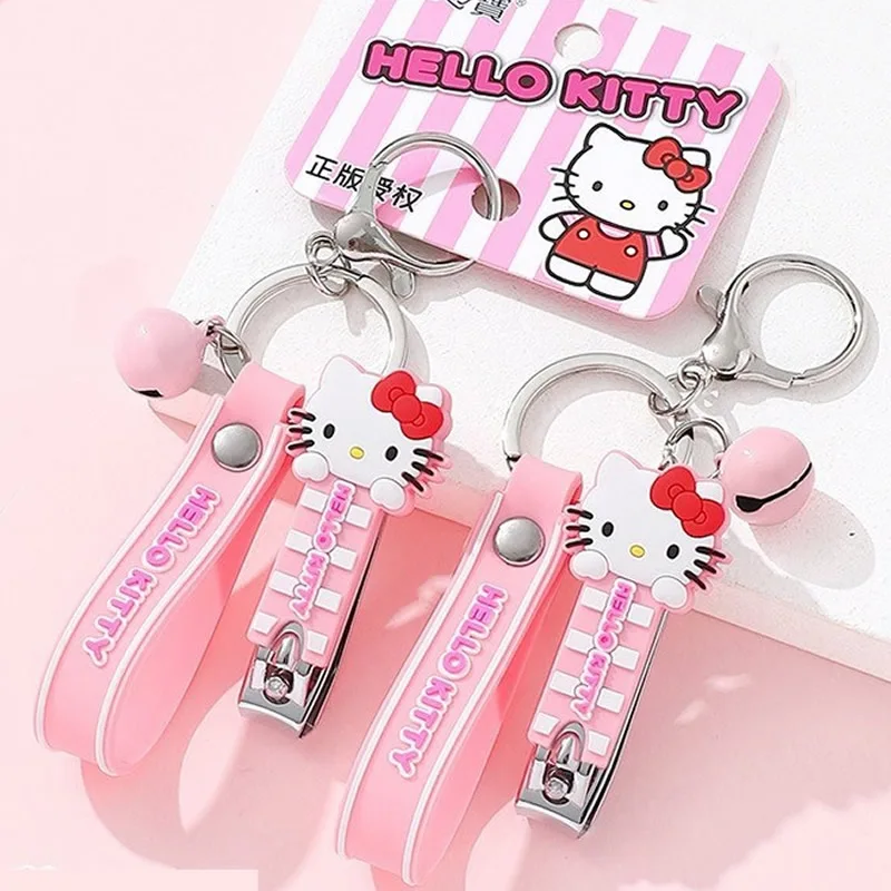 Sanrio Hello Kitty Kuromi กรรไกรตัดเล็บเหล็กคาร์บอนขอบแบนจี้พวงกุญแจแบบพกพา